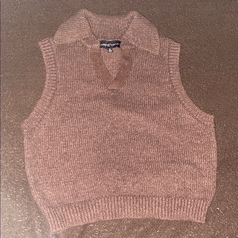 Brown Knit Sleeveless Sweater Vest